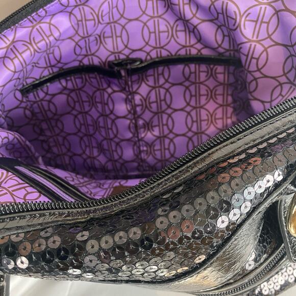 Scale Shoulder Bag Hot in Hollywood Purple Snakeskin Print with Side Ring Cinch - Picture 6 of 8